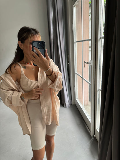 Beige Oversized Hemdbluse