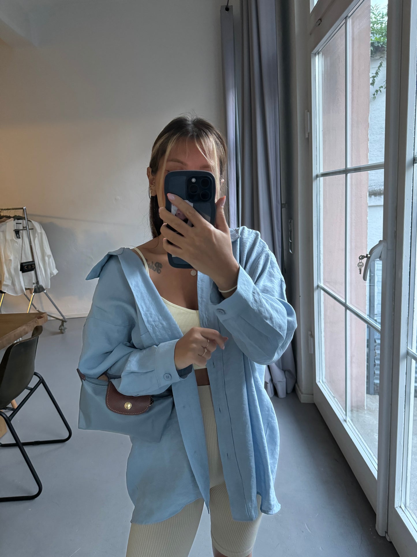 Babyblaue Oversized Bluse im Casual-Look