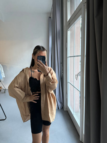 Rustikale soft-tan  Oversized Hemdbluse im Relaxed-Stil