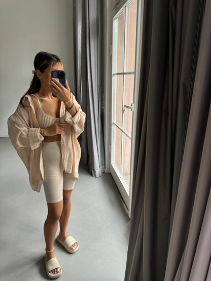 Beige Oversized Hemdbluse